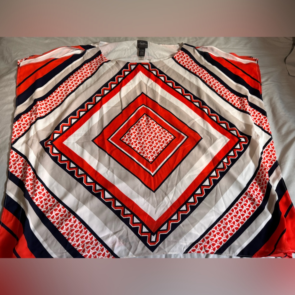 Chico's Vibrant Orange and Navy Kimono Poncho Top